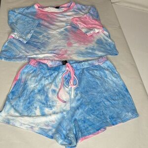 Women  Tie-Dye Short Pajama Set in Pink & Blue